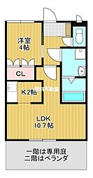 フォレストヴィラ 2階1LDKの間取り