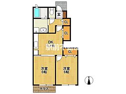 グレース新町 1階2DKの間取り