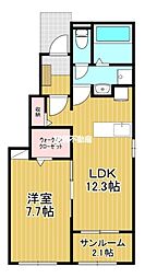 モンパルナス 1階1LDKの間取り