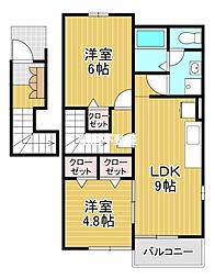 サニーフィールド 2階2LDKの間取り