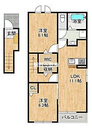 フィオーレ草木B 2階2LDKの間取り