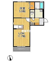 シャーメゾン大牟田 1LDKの間取図画像