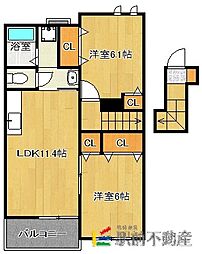 グリーン・ガーデンII 2階2LDKの間取り