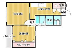 ウイングコート本町 2Kの間取図画像