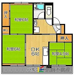 ビレッジハウス小浜1号棟 3DKの間取図画像
