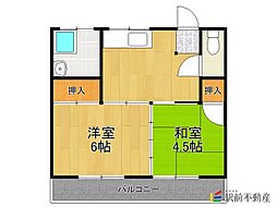 三池コーポ 2DKの間取図画像