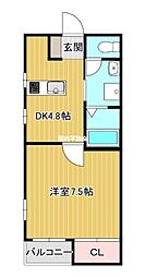 JR鹿児島本線 大牟田駅 3.1kmの賃貸アパート 1階1DKの間取り