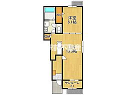 プランドールみいけ 1階1LDKの間取り