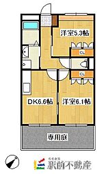 ファニープレイス 1階2DKの間取り