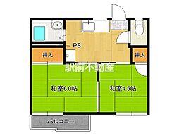 加納レジデンス 2階2DKの間取り
