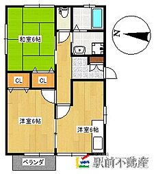 クリスタルメゾン吉野5 2DKの間取図画像