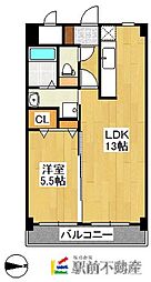 ベスタ大牟田 9階1LDKの間取り