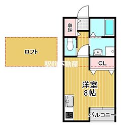 ステラARAO 1階ワンルームの間取り