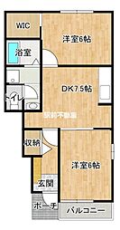 西鉄天神大牟田線 新栄町駅 徒歩12分の賃貸アパート 1階2DKの間取り