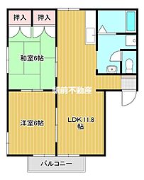 ハイム天領 2LDKの間取図画像