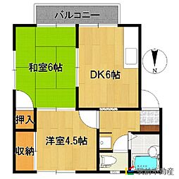 月田ガーデンハイツA 2DKの間取図画像