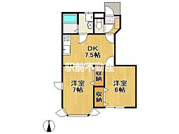 サンルート白川 2DKの間取図画像