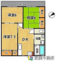 ハイツタダクマ1 3DKの間取図画像