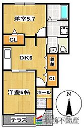 アルドール雅1 2DKの間取図画像