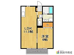 アビタシオン 1階1LDKの間取り