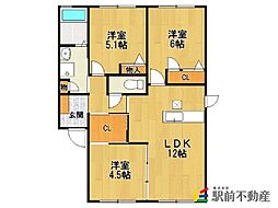 シュトラール　C棟 1階3LDKの間取り