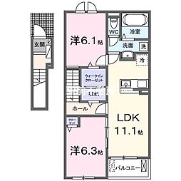 ニューライズ・S 2階2LDKの間取り