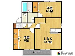 リビングタウン田代外町 2階2LDKの間取り
