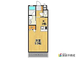 レジデンス蔵上 1Kの間取図画像