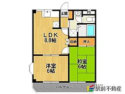 シティーパラス蔵上 2DKの間取図画像