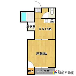 リアンジュB 2階1DKの間取り