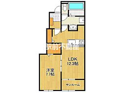 ヒカルサ鳥栖今泉サウス 1階1LDKの間取り