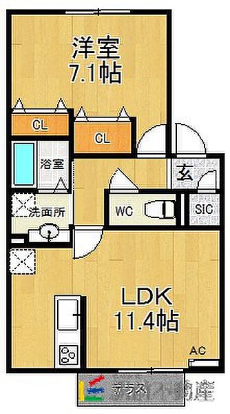 トレフルブラン 102｜福岡県うきは市吉井町(賃貸アパート1LDK・1階・44.83㎡)の写真 その2