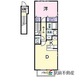 シャルマンヒロ参番館 2階1DKの間取り