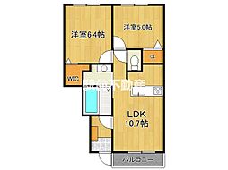 ヴァンクールA 1階2LDKの間取り