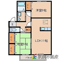まいハイムB 2LDKの間取図画像
