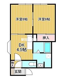 リバーサイド甘木弐番館 2階2DKの間取り