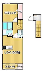 ROSA　I 2階1LDKの間取り
