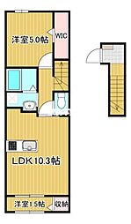 ROSA　II 2階1LDKの間取り