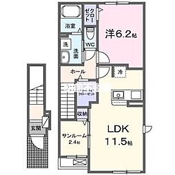 セイル　イン　吉井 2階1LDKの間取り