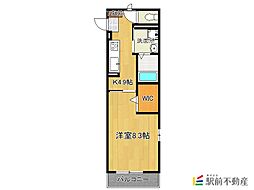 D-メゾンA棟 2階1Kの間取り