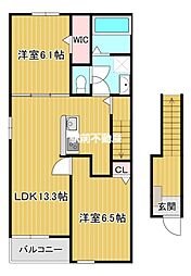 フルール　レジデンスI 2階2LDKの間取り