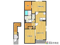 ウィステリアヒルズ　III 2階2LDKの間取り