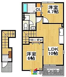 カーサセレーノB 2LDKの間取図画像