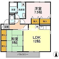 ハイカムール津福2 2LDKの間取図画像