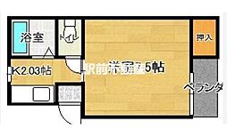 第2堺コーポ ワンルームの間取図画像