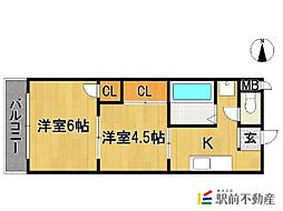 アドバンス弐番館 2Kの間取図画像