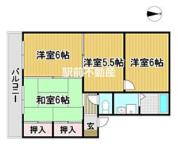 メジンKB棟 3DKの間取図画像