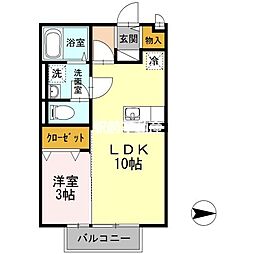 ガーデンヒルズ荒木 202 2階1LDKの間取り