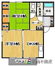 レーヴマルセA 2DKの間取図画像