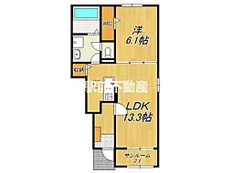 フレアルーチェ日ノ隈II 1階1LDKの間取り